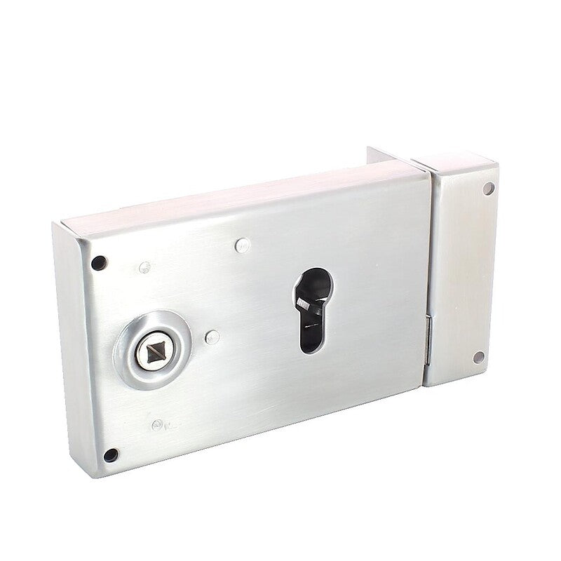 Serrure en applique horizontale à fouillot inox - pêne dormant et demi-tour - a cylindre européen - 719 main gauche. disponible abidjan cote d'ivoire.