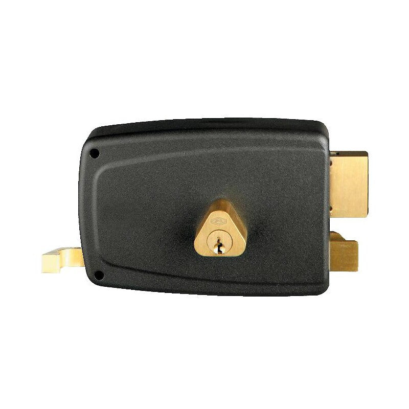 Serrure en applique horizontale à tirage - pêne dormant et demi-tour - a cylindre rond - match main gauche. disponible abidjan cote d'ivoire.