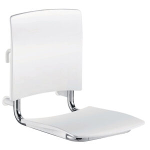 Siège de douche inox à accrocher, assise et dosseret grand confort nylon hr brillant blanc réf. disponible abidjan cote d'ivoire.