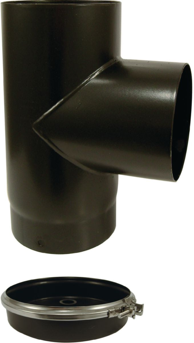 Té 90° avec tampon email mat acier émaillé diamètre : 153 noir bois / fioul / gaz réf. disponible abidjan cote d'ivoire.