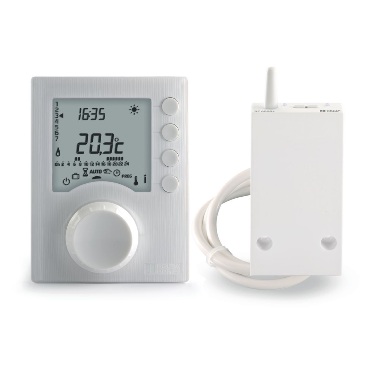Thermostat d'ambiance tybox delta dore 1137 programmable radio pour chaudière et pac - mode confort / économique - connectable - fonctionne sur piles réf. disponible abidjan cote d'ivoire.