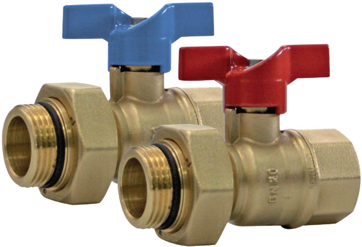 Vannes à sphère écrou tournant pour collecteur poignée papillon 1 vanne rouge et 1 vanne bleue, altech, réf : al52x/3_26. disponible abidjan cote d'ivoire.