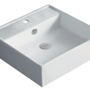 Vasque à poser alterna domino carré 46,5 x 46,5 cm avec plage de robinetterie et trou de trop plein. disponible abidjan cote d'ivoire.