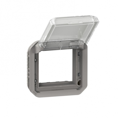 Adaptateur étanche plexo ip55 pour fonction mosaic - finition gris à volet transparent. disponible abidjan cote d'ivoire.