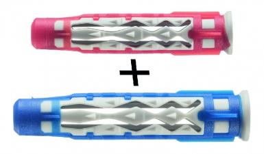 Bidon de 300 chevilles bi-matière universelle " colortech " couleur rouge ø 6x35 mm qte 200 + bleu ø 8x50 mm qte 100. disponible abidjan cote d'ivoire.