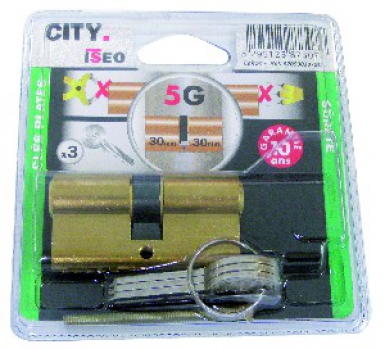 Blister cylindre 2 entrées ” city 5g ” laiton 30x30 3 clés. disponible abidjan cote d'ivoire.