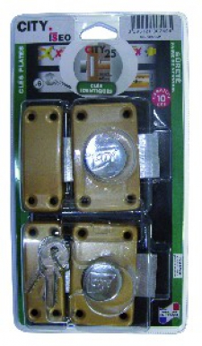 Blister de 2 verrous city 25 s’entrouvant à bouton bronzé or cyl. disponible abidjan cote d'ivoire.