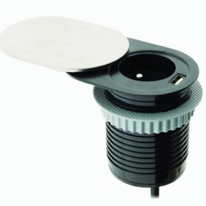 Bloc compact inox à glissière ø 60 mm 1 prise + chargeur usb. disponible abidjan cote d'ivoire.