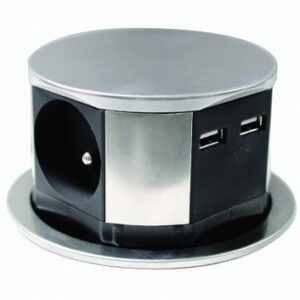 Bloc escamotable compact ø 100 mm 3 prises + 2 chargeurs usb. disponible abidjan cote d'ivoire.