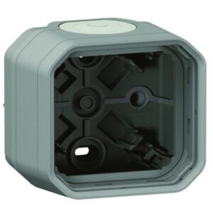 Boîtier saillie étanche plexo 1 poste avec 2 embouts à membrane et 1 entrée - gris. disponible abidjan cote d'ivoire.