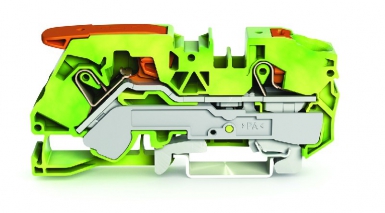 Borne de passage pour 2 conducteurs avec levier et poussoir; 16 mm² - vert jaune. disponible abidjan cote d'ivoire.