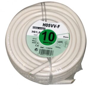 Câble souple ho5vv-f âme cuivre nu câblé 3g1,5 mm2 blanc - rouleau 10 m - tarifé à la pièce. disponible abidjan cote d'ivoire.
