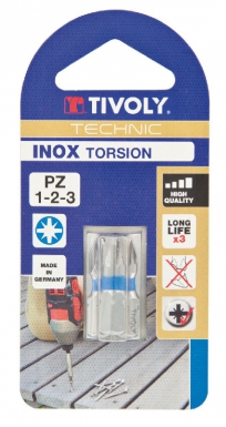 Carte 3 embouts de vissage inox torsion - pour vis pozidriv - ø 1-2-3 - long. disponible abidjan cote d'ivoire.