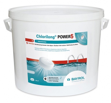 Chlore lent chlorilong power 5 - galets 250 g - seau 10 kg. disponible abidjan cote d'ivoire.