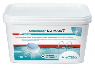 Chlore lent chlorilong ultimate 7 - galets 300 g - seau 4,8 kg. disponible abidjan cote d'ivoire.