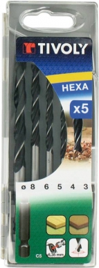 Coffret 5 forets bois pro hexagonaux  - ø 3-4-5-6-8 mm. disponible abidjan cote d'ivoire.