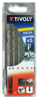 Coffret 5 forets métaux pro hexagonaux  - ø 2-3-4-5-6 mm. disponible abidjan cote d'ivoire.