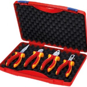 Coffret d'outils red isolés 1000v - 1 pince universelle, 1 pince à dénuder, 1 pince demi-ronde avec tranchant, 1 pince coupante de côté + 1 couteau pliant d'électricien. disponible abidjan cote d'ivoire.