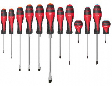 Coffret de 12 tournevis ultimate : 6 tournevis fente (3,5-4,0-5,5-6,5-8-10 mm) + 2 tournevis ph1-ph2 + 2 tournevis pz1-pz2 + 1 porte-embouts ph2 + 1 porte-embouts pz2. disponible abidjan cote d'ivoire.