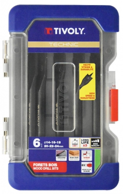 Coffret de perçage ranger 6 mèches bois plates ø 14 - 16 - 18 - 20 - 22 - 24 mm. disponible abidjan cote d'ivoire.