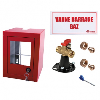 Coffret vanne barrage gaz 1/4 de tour + plaque informative f blanc l rouge. disponible abidjan cote d'ivoire.