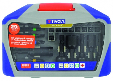 Coffret vissage et serrage 29 pièces - 23 embouts torsion impact + 5 noix de serrage ø 6 à 13 mm + 1 pote-embout impact à puissant aimant circulaire - shock series. disponible abidjan cote d'ivoire.