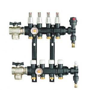 Collecteur 10 séparations compacts en polymère focus pour plancher chauffant débit nominal 1900 l/h chauffage 22,1 kw climatisation 11 kw. disponible abidjan cote d'ivoire.