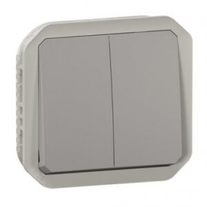 Commande double étanche pour réaliser 3 fonctions plexo ip55 ik08 avec enjoliveur finition gris. disponible abidjan cote d'ivoire.