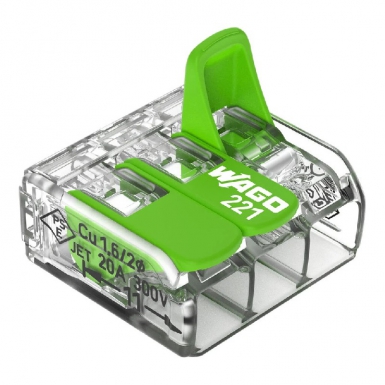 Connecteur d'épissure avec leviers gamme verte - borne pour 3 conducteurs avec levier de manipulation - 4,00 mm2 - cond. disponible abidjan cote d'ivoire.