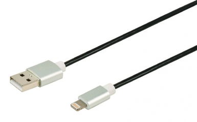 Cordon lightning m / usb m - mfi - 1m (prises alu) – gaine pvc noire. disponible abidjan cote d'ivoire.