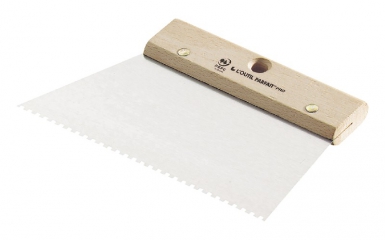 Couteau à colle sol - manche bois hêtre pefc - lame acier verni denture fine (pour 150 à 200gr/m2) - 20 cm. disponible abidjan cote d'ivoire.