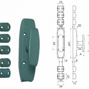 Crémone en applique renforcée ry51 standard fonte peinte grise pour tringles demi-rondes 16x8. disponible abidjan cote d'ivoire.