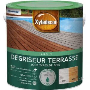 Dégriseur/nettoyeur terrasse xyladecor en gel - agit en 15 mn sur toute essence de bois propre et sec - rinçage à l'eau - 2,5 l. disponible abidjan cote d'ivoire.