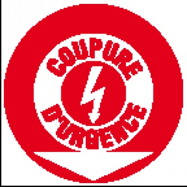 Disque "coupure d"urgence" lettres rouge fond blanc, dim. disponible abidjan cote d'ivoire.