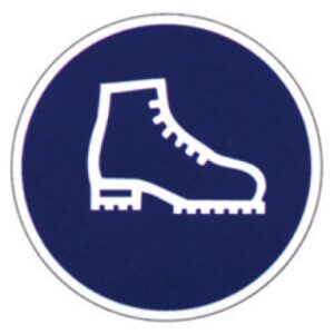 Disque "obligation de porter des chaussures de sécurité" dessin blanc fond bleu, ø 300 mm. disponible abidjan cote d'ivoire.