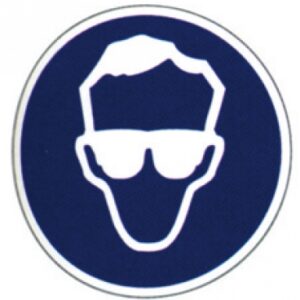Disque "obligation de porter des lunettes de protection" dessin blanc fond bleu, ø 300 mm. disponible abidjan cote d'ivoire.