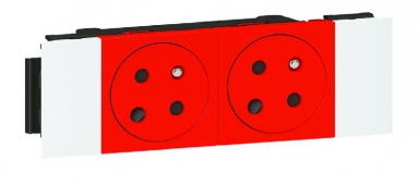 Double prise de courant 2p+t surface à détrompage soluclip pour goulotte mosaic à clippage direct 4 modules - rouge. disponible abidjan cote d'ivoire.