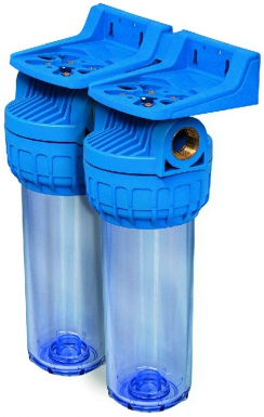 Ensemble corps de filtre duplex 20x27 + cartouche anti-odeurs, anti-boues 20 microns. disponible abidjan cote d'ivoire.