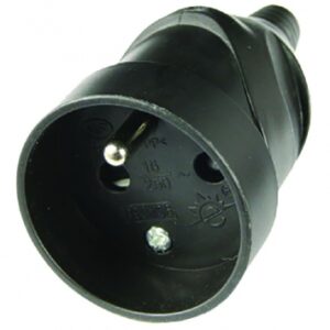 Fiche standard femelle 2 p+t - 16a - sortie droite - noir. disponible abidjan cote d'ivoire.