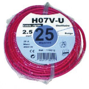Fil rigide ho7v-u âme cuivre nu massif 2,5 mm2 bleu - rouleau 25 m. disponible abidjan cote d'ivoire.