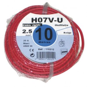 Fil rigide ho7v-u âme cuivre nu massif 2,5 mm2 noir - rouleau 10 m. disponible abidjan cote d'ivoire.