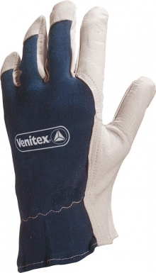 Gants "ct402bl" en cuir fleur de chèvre - pouce palmé avec retour sur index - dos en tricot jersey - paume, pouce et bout de doigts en cuir fleur de chèvre - élastique de serrage sur le dos - taille 9. disponible abidjan cote d'ivoire.