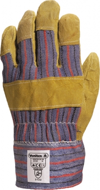 Gants docker "dc103" - paume, protège-artère, bouts de doigts et renfort dos en croûte de bovin - dos et manchette en toile coton - élastique au dos - passepoil protège-coutures sur pouce et paume - taille 10. disponible abidjan cote d'ivoire.