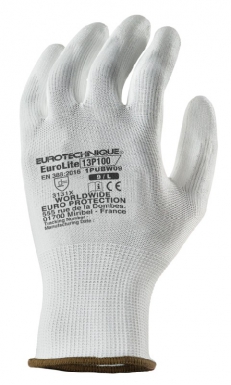 Gants eurolite 13p100 polyester blanc j13 paume enduite pu blanc - taille 10. disponible abidjan cote d'ivoire.