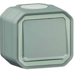 Interrupteur ou va-et-vient témoin avec voyant étanche plexo 10ax 250v~ ip55 ik08 livré complet fixation saillie - gris. disponible abidjan cote d'ivoire.