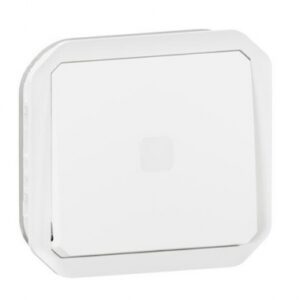 Interrupteur temporisé lumineux sans neutre étanche plexo 230v 50hz à 60hz ip55 ik05 avec enjoliveur finition blanc. disponible abidjan cote d'ivoire.