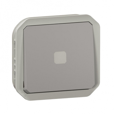 Interrupteur temporisé lumineux sans neutre étanche plexo 230v 50hz à 60hz ip55 ik05 avec enjoliveur finition gris. disponible abidjan cote d'ivoire.