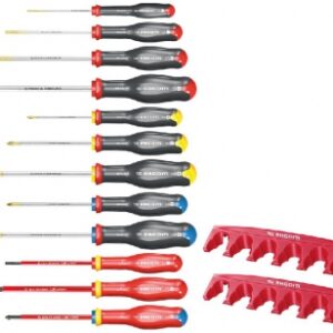 Jeu de 12 tournevis protwist + 2 racks : 2,5 x 75 - 4 x 100 - 5,5 x 125 - 6,5 x 150 - n°1 x 100 - n°2 x 125 - n°0 x 75 - n°1 x 100 - n°2 x 125 - tournevis isolés 1 000 v : 3,5 x 100 - 5,5 x 125 mm - n°1 x 100. disponible abidjan cote d'ivoire.