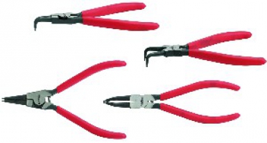 Jeu de 4 pinces à circlips - 1 coudée 90° lg 160 mm (int) + 1 droite lg 160 mm (int) + 1 coudée 90° lg 160 mm (ext) + 1 droite lg 160 mm (ext). disponible abidjan cote d'ivoire.