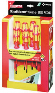 Jeu de 6 tournevis isolés 1000 v système "slipstop"+ 1 détecteur de tension, 4 pour vis à fente et 2 pour vis phillips. disponible abidjan cote d'ivoire.